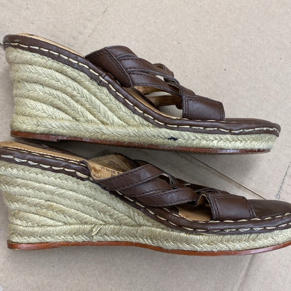 Born Sandel Cork Wedge Heel Brown Woven Leather Slip-on Women Size 7 - Picture 5 of 6